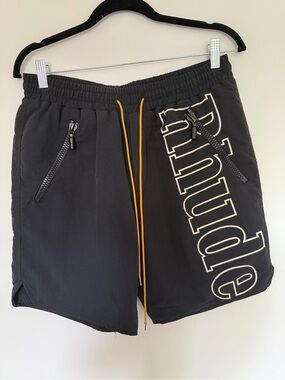 Rhude Black Athletic Shorts with Yellow Drawcord